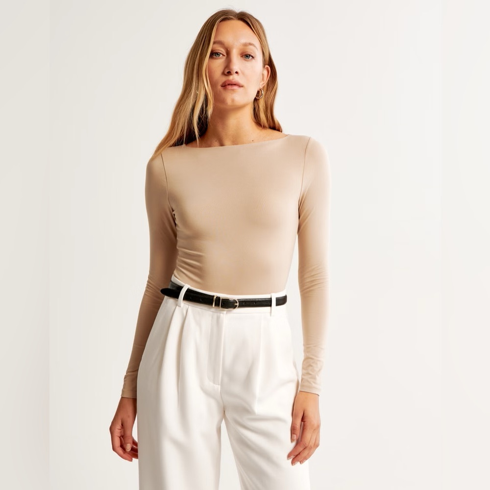 Abercrombie & Fitch Long-Sleeve Cotton-Modal Slash Bodysuit